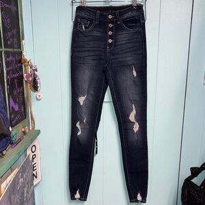KanCan High Rise Distressed Dark Blue Jeans